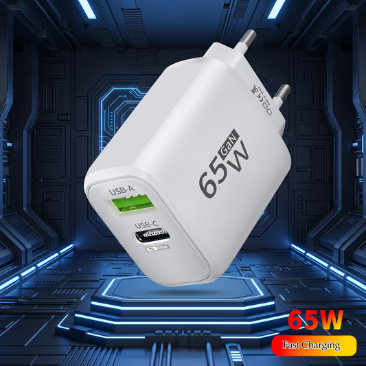 65W GaN USB-C Fast Charger PD 3.0 Quick Charge Adapter