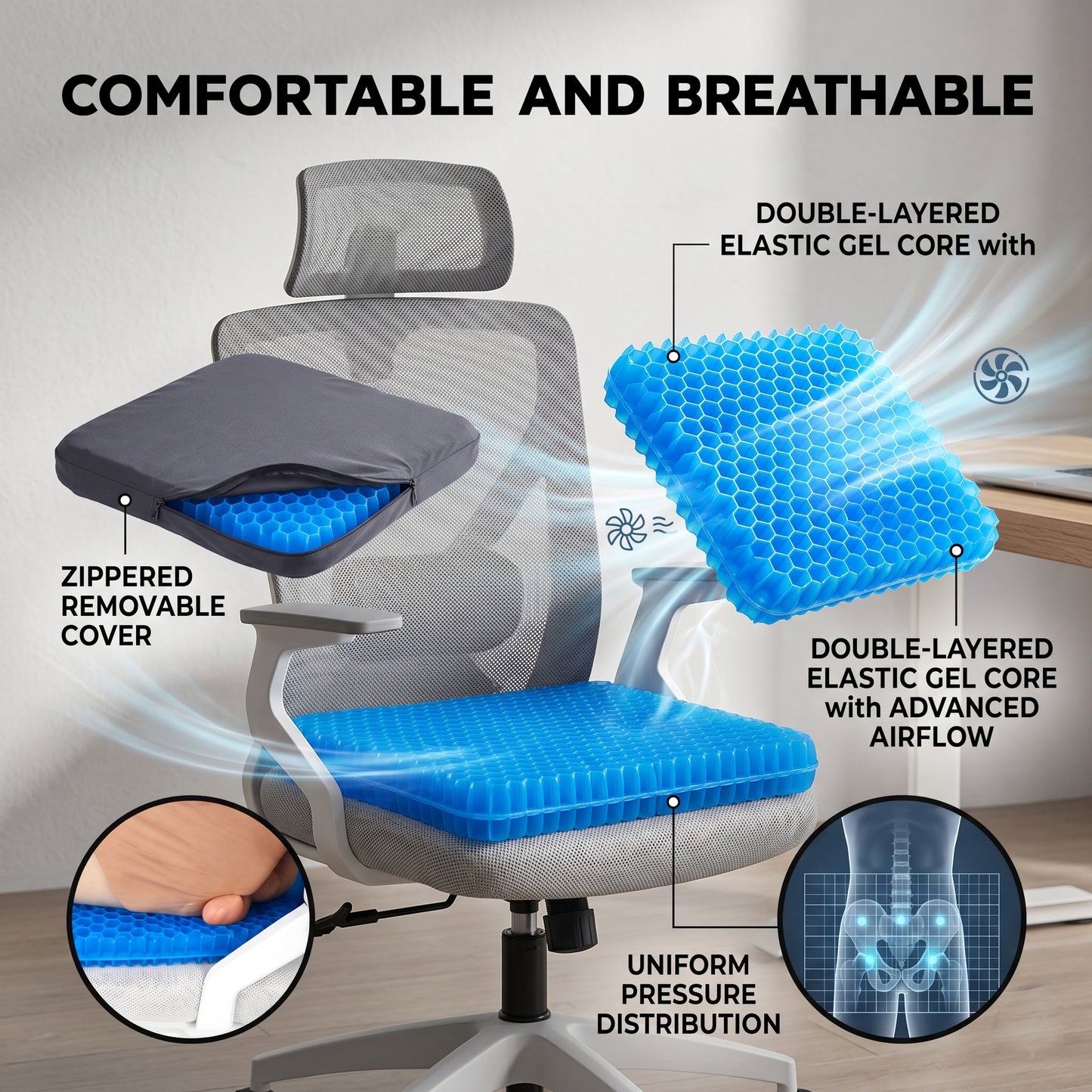 ComfortFlex™ Gel Seat Cushion – Cooling Pressure Relief for All-Day Sitting