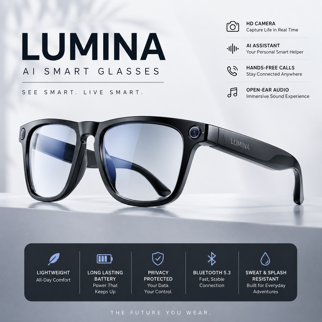UltraVision™ AI Smart Glasses – 4K HD Camera & Wireless Bluetooth Audio