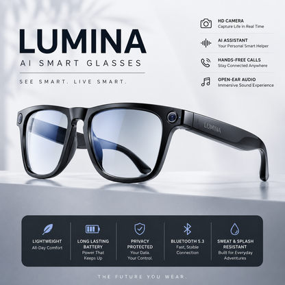 UltraVision™ AI Smart Glasses – 4K HD Camera & Wireless Bluetooth Audio